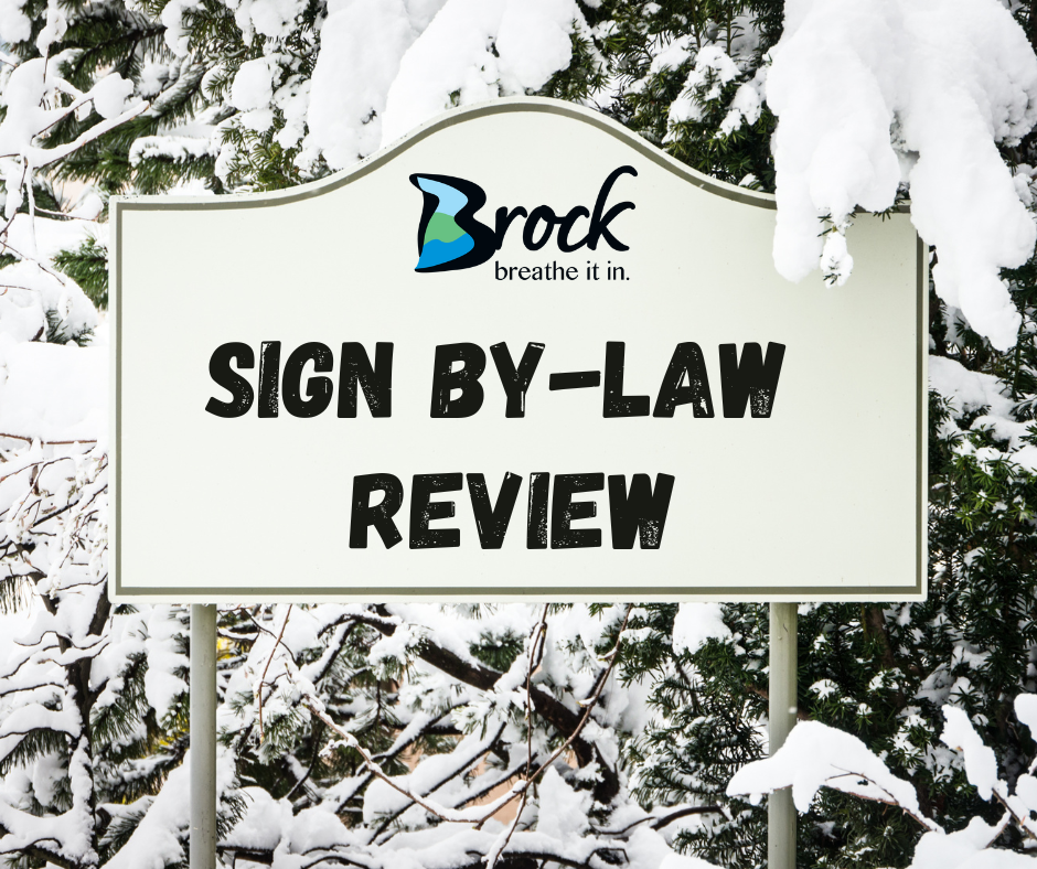 Sign in the snow that reads sign bylaw review