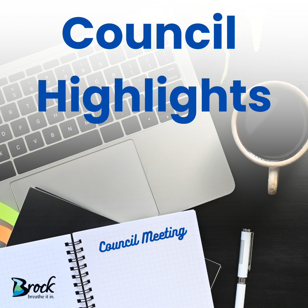 Computer note pad and coffee mug. text reads Council Highlights