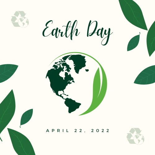 Beige and Green Picture of planet earth with the words Earth Day 2022