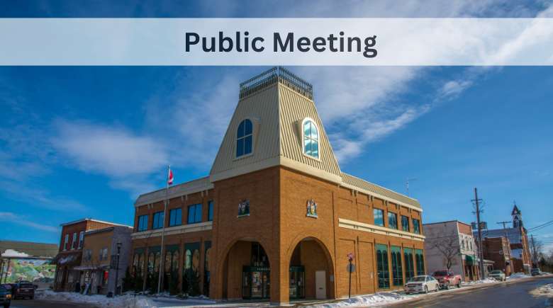 Brock Municipal office exterior. txt reads public meeting