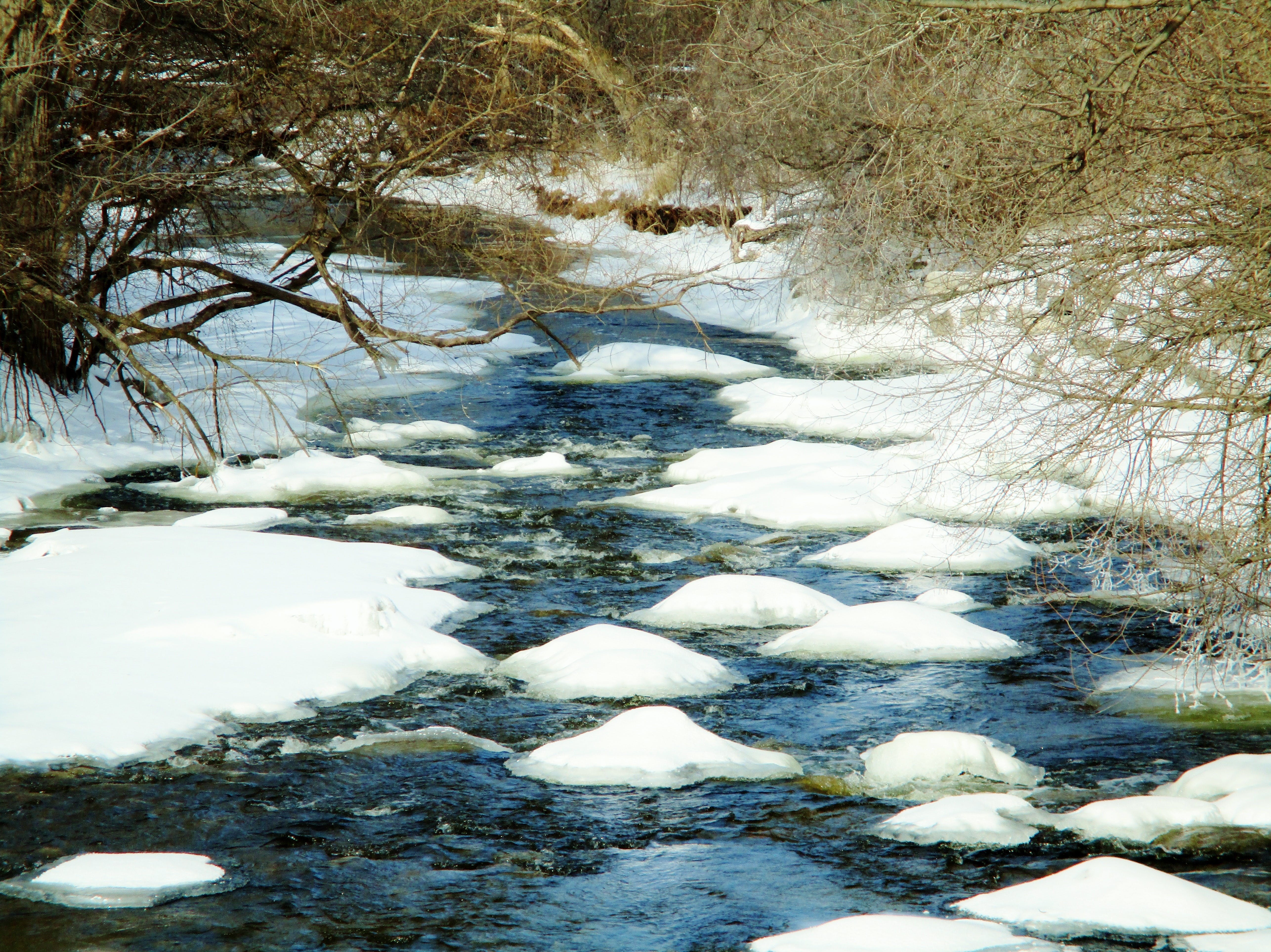 river with ice thawing