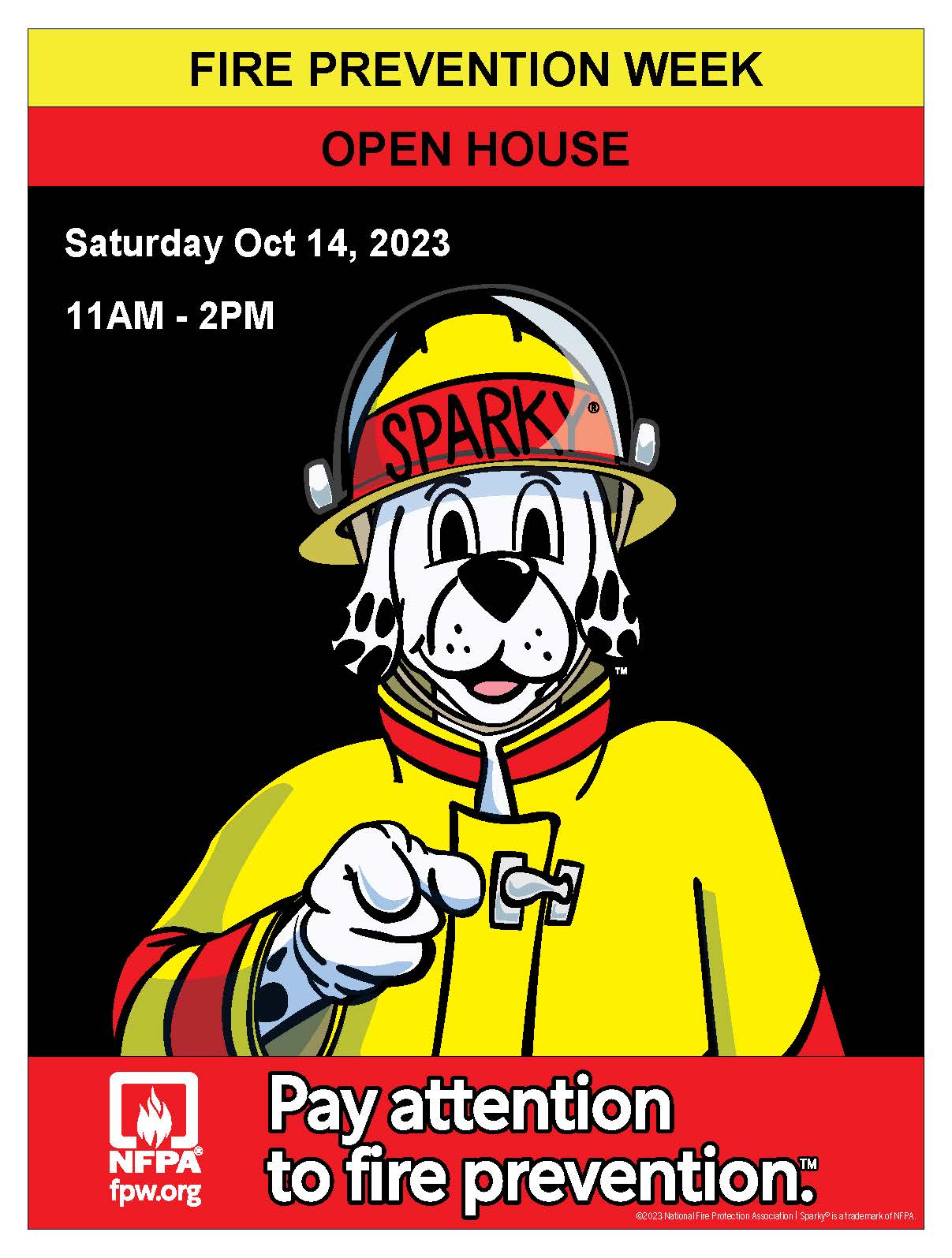 sparky the fire dog invites you to an open house