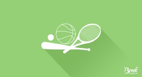 Green background with white graphic of sports equipment