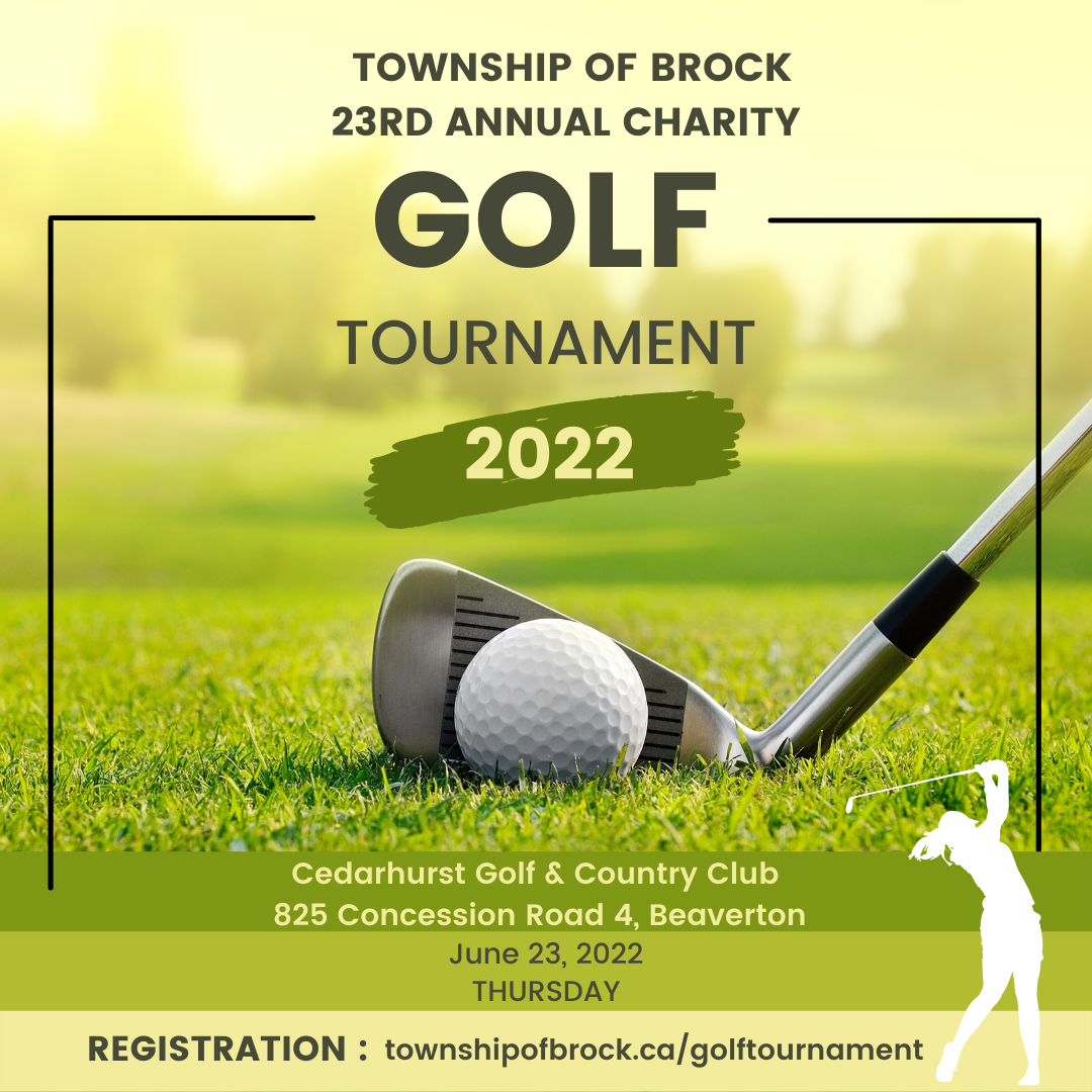 Poster for the 23rd Annual Charity Golf Tournament. Image of a golf club head about to hit a golf ball