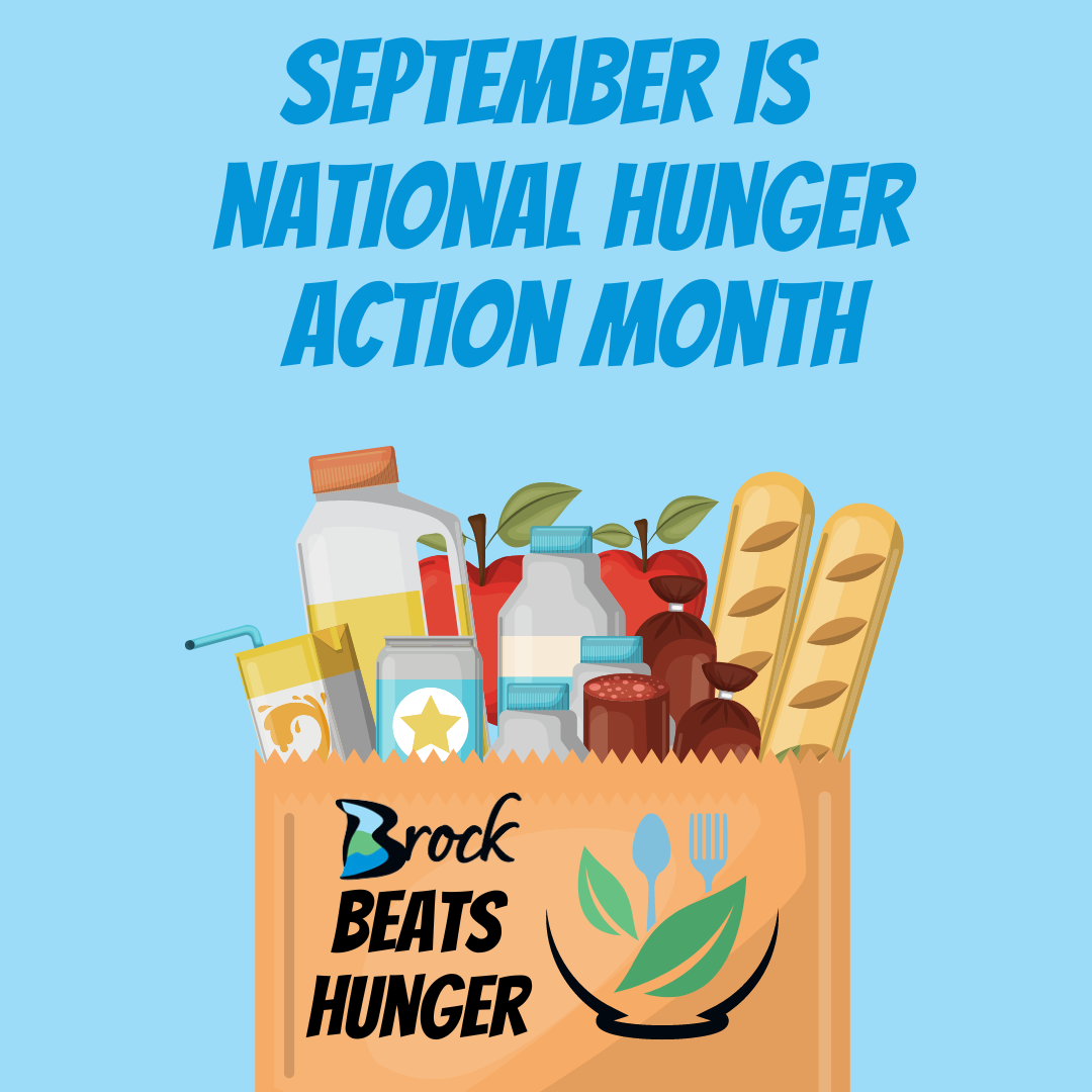 Grocery bag with food, Brock Beats Hunger logo