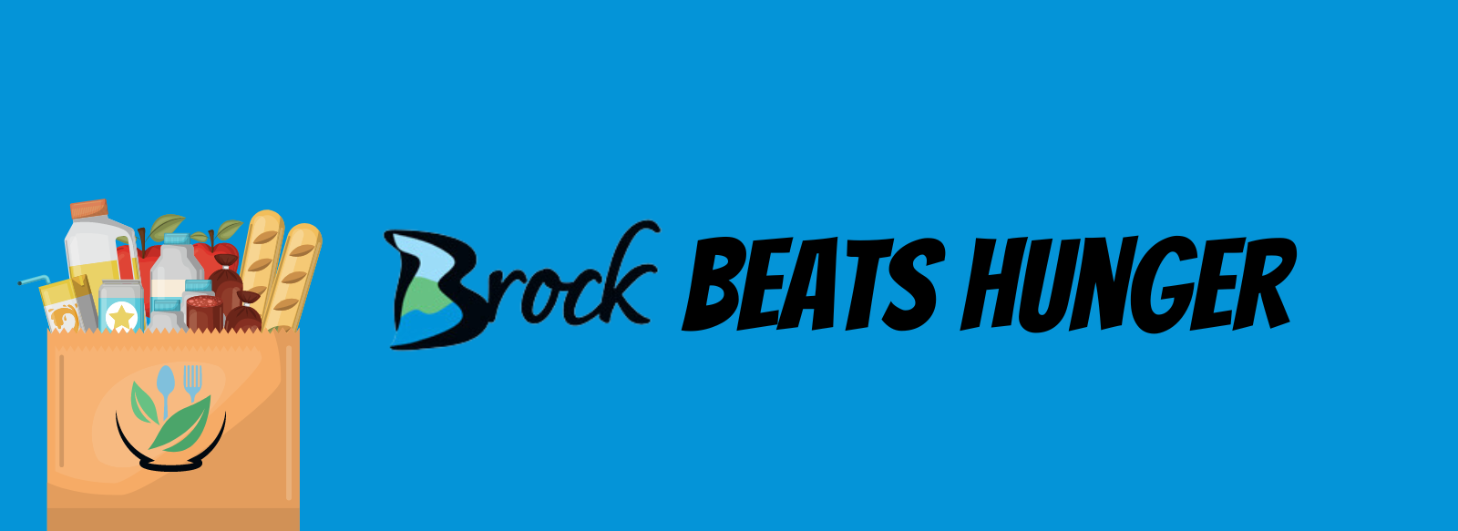 paper grocery bag with food, title is Brock Beats Hunger