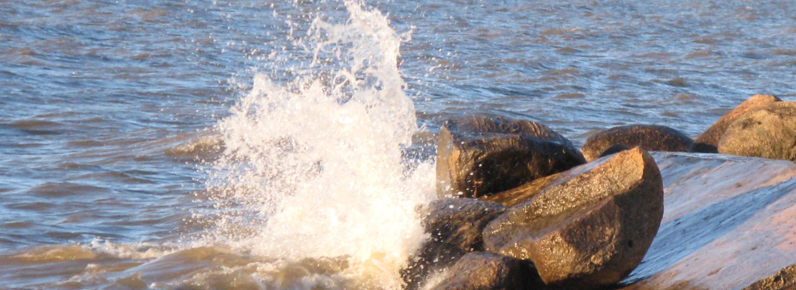 Water on a rocky shore in brock