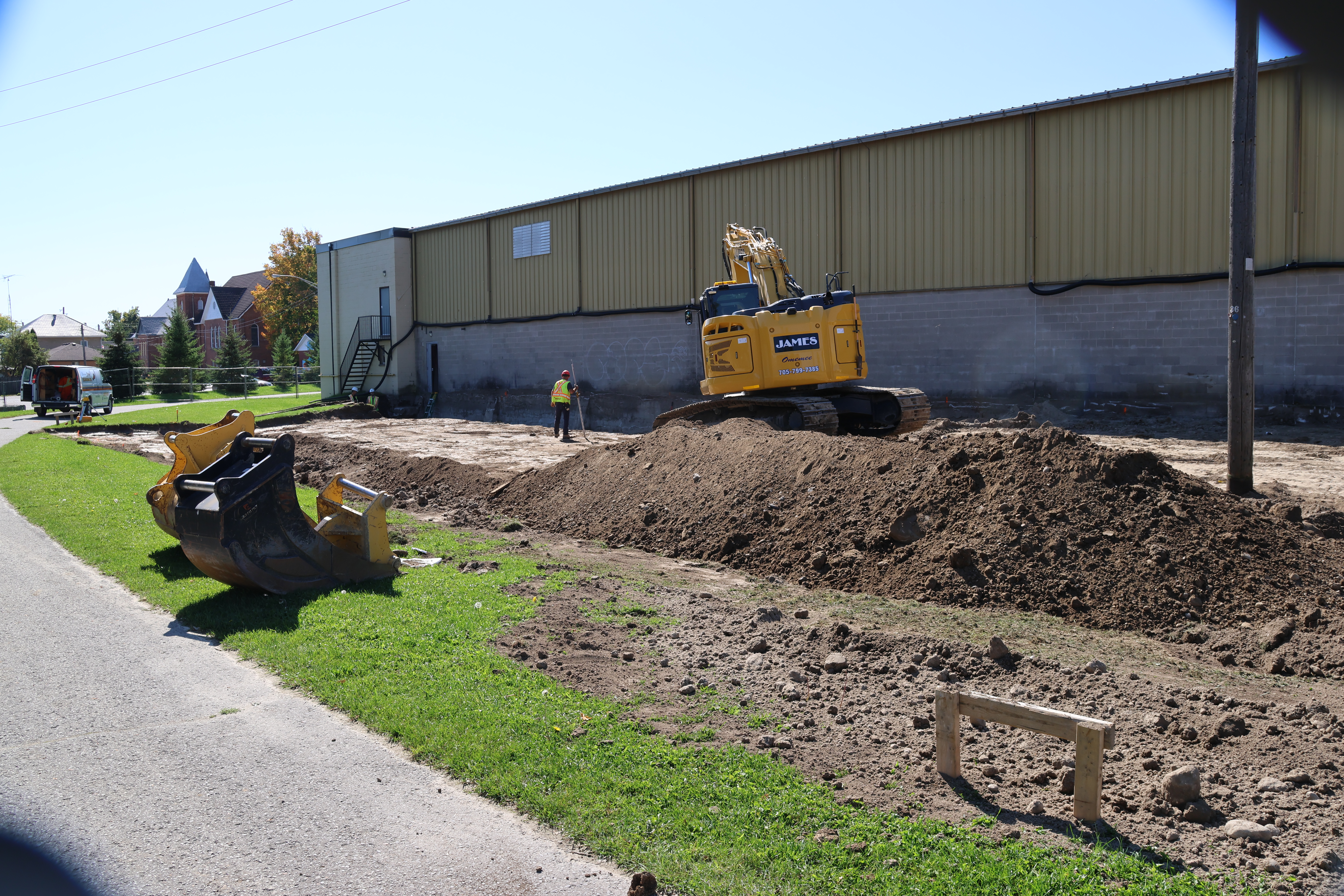 Outside construction of the east wall