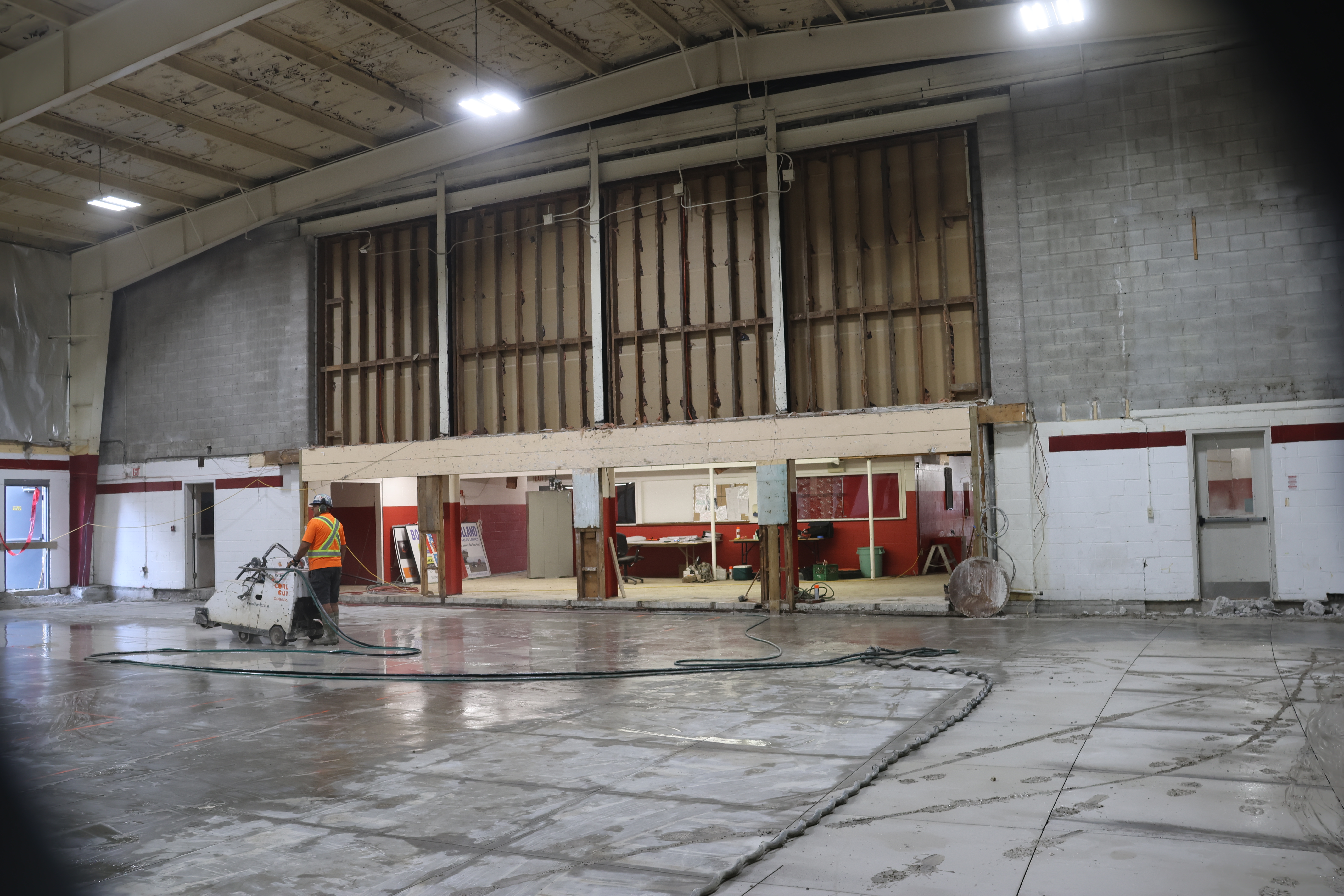 view from the ice pad into the lobby