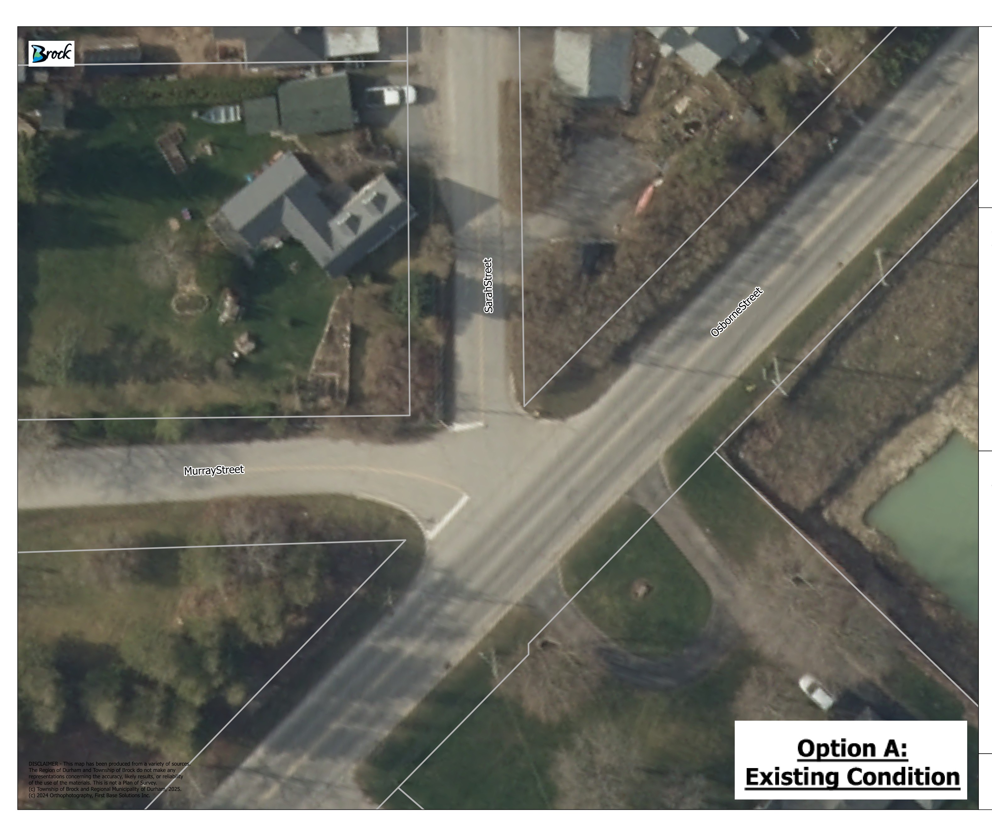An aerial photo of the intersection at Sarah Street, Murray Street, and Osborne Street. A textbox indicates that this image is Option A: Existing Condition.